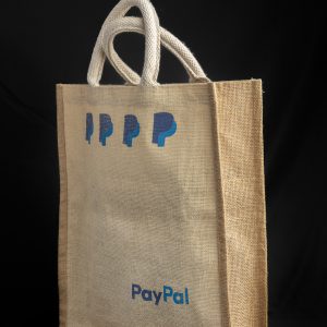 Small jute bag with webbed rope handle